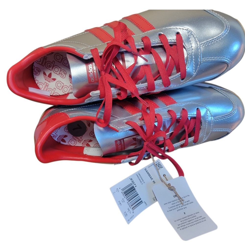 Adidas Originals Samba W Silver Red Metallic Sneakers JI3071 Womens Size 7 NEW - Picture 4 of 8